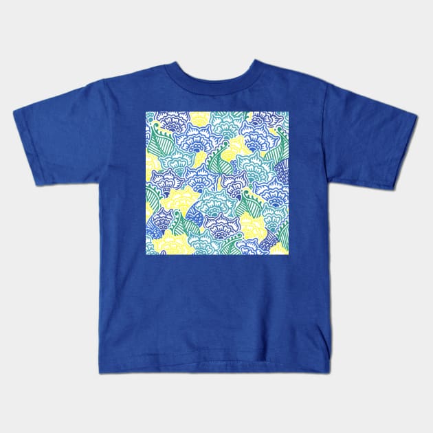 Blue and Yellow Garden Kids T-Shirt by HLeslie Design